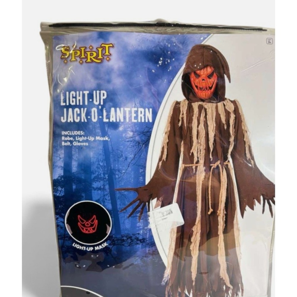 Spirit Halloween Light  Jack-o-Lantern Costume Light Up Mask Child‎ Large 12-14
